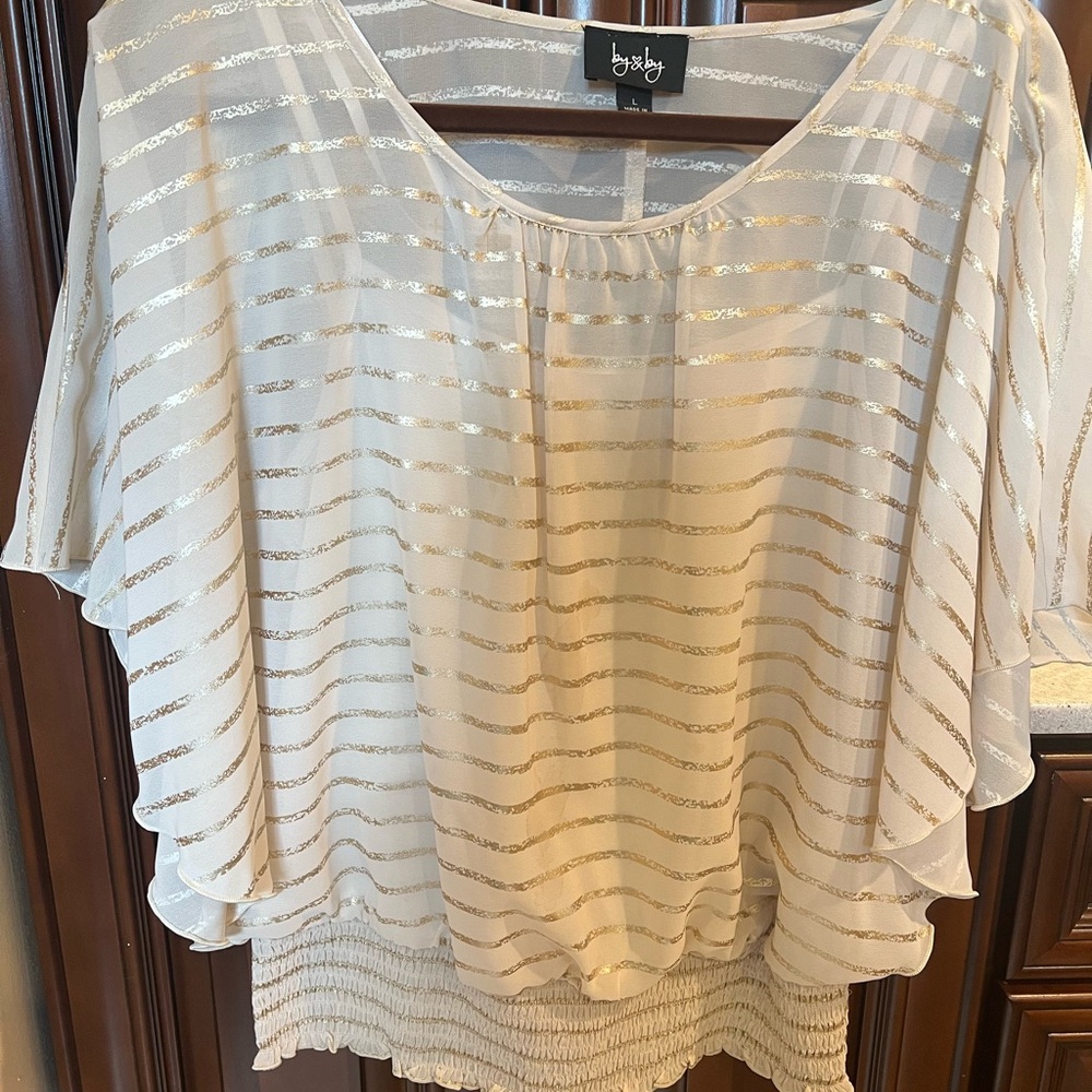 Cream and Gold Striped Women's Top